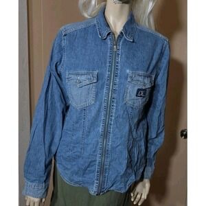 Vintage Women's Calvin Klein‎ Jean Shirt Rodeo Western 90s Size L Faded Logo Y2K